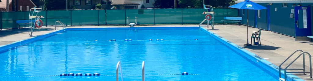 Vibrant split-scene illustration showing a modern swimming pool with glowing blue lane dividers, depth markers, and directional arrows guiding swimmers, contrasted with a lush forest trail marked by colorful blazes on trees and stacked stone cairns for hikers.