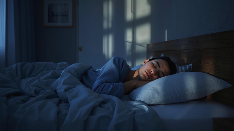 Yeh simple, clean aur accessibility-friendly alt text use kar:

`Young boy sleeping peacefully in bed, showing the benefits of getting good quality rest.`