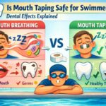 Mouth taping vs mouth breathing comparison showing swimmer using mouth tape for nasal breathing and healthier teeth.